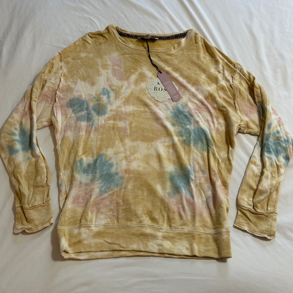 Knox Rose Womens Tie Dye Long Sleeve Sweatshirt Sunflower Yellow XS NWT